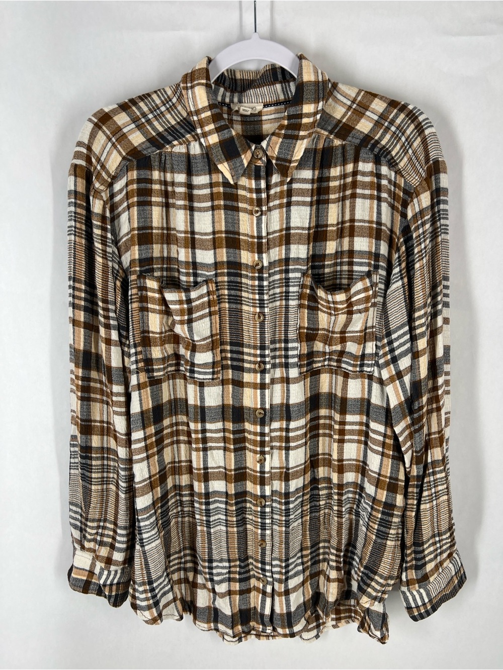 Pilcro Plaid Button-Up Shirt in Brown, Cream & Black - Picture 2 of 14